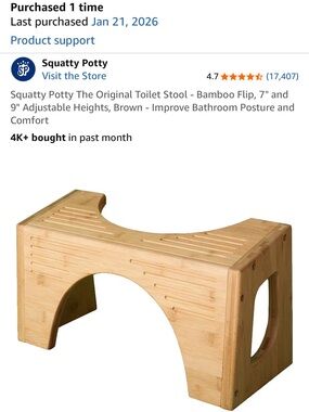 Squatty potty. Original bamboo squatty potty. Bathroom stool.